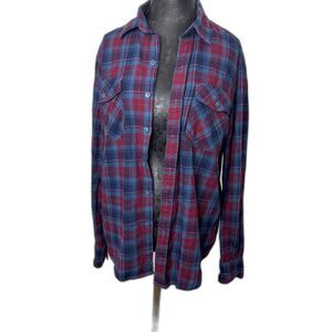 Arizona Jean Co. Women’s Flannel Shirt L Blue Red Plaid 100% Cotton 23.5" Chest